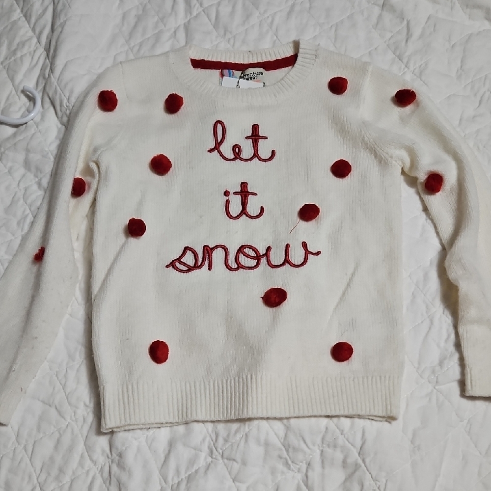 Copper Key White Sweater with Red Accents